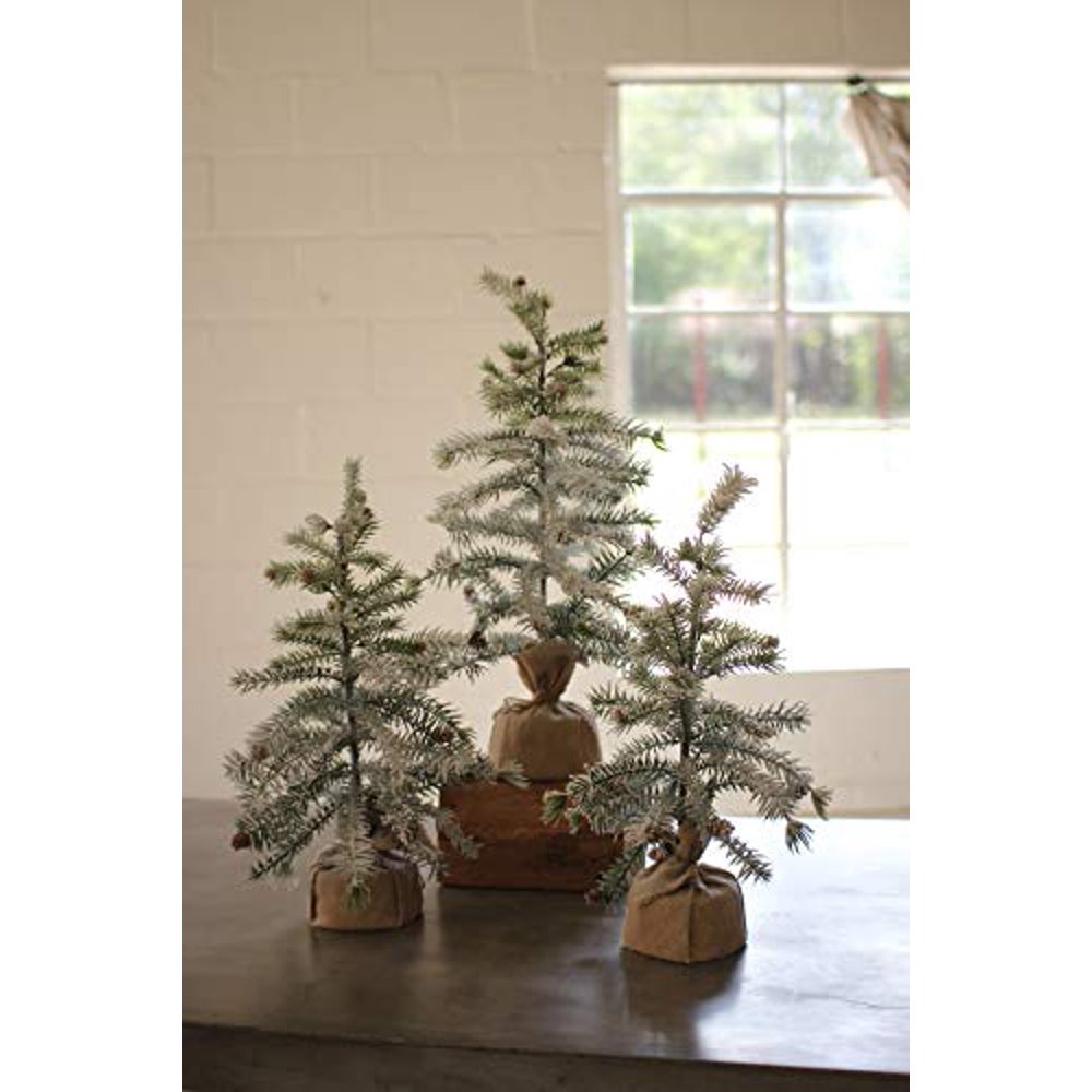 SET OF THREE ARTIFICIAL PINE TREES WITH SNOW DETAIL & BURLAP Walmart