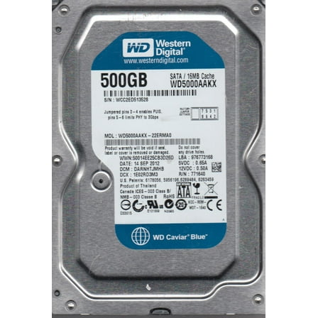 WD5000AAKX-22ERMA0, DCM DARNHTJMHB, Western Digital 500GB SATA 3.5 Hard Drive