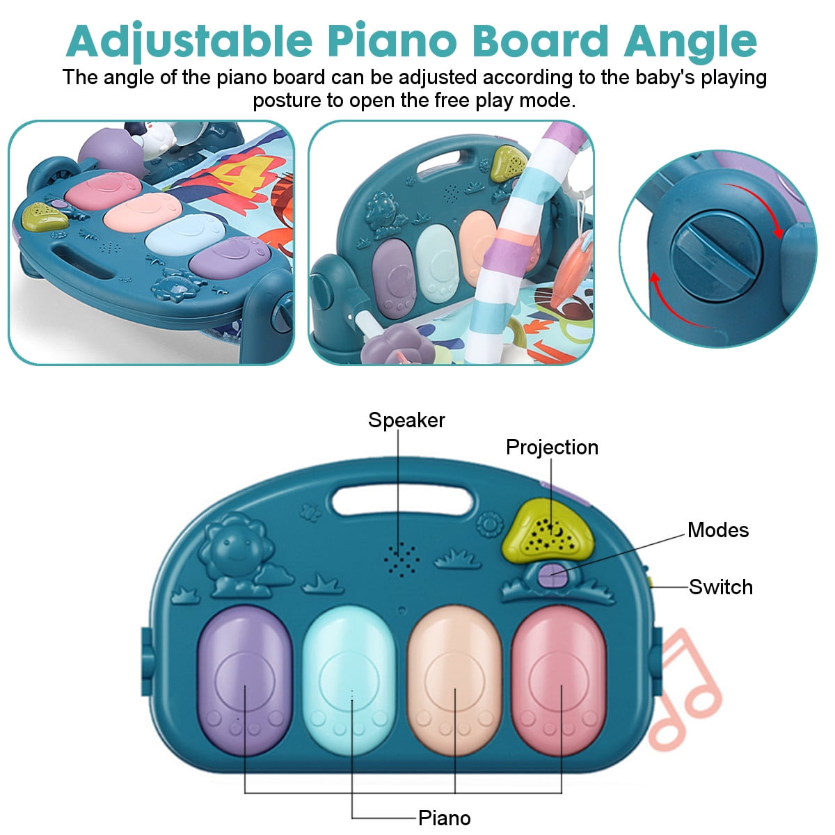 Babyeap Baby Gym Play Mat 3 in 1 Fitness Rack with Music and Lights Fun Piano Baby Activity Center,Blue