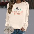 thumbnail image 2 of Wang6 Womens Plus Size Graphic Sweatshirts"Hold Your Horses"Letter Printed Long Sleeve Pullovers Causal Fall Crew Neck Tops Loose Fit Tshirts Beige M, 2 of 5