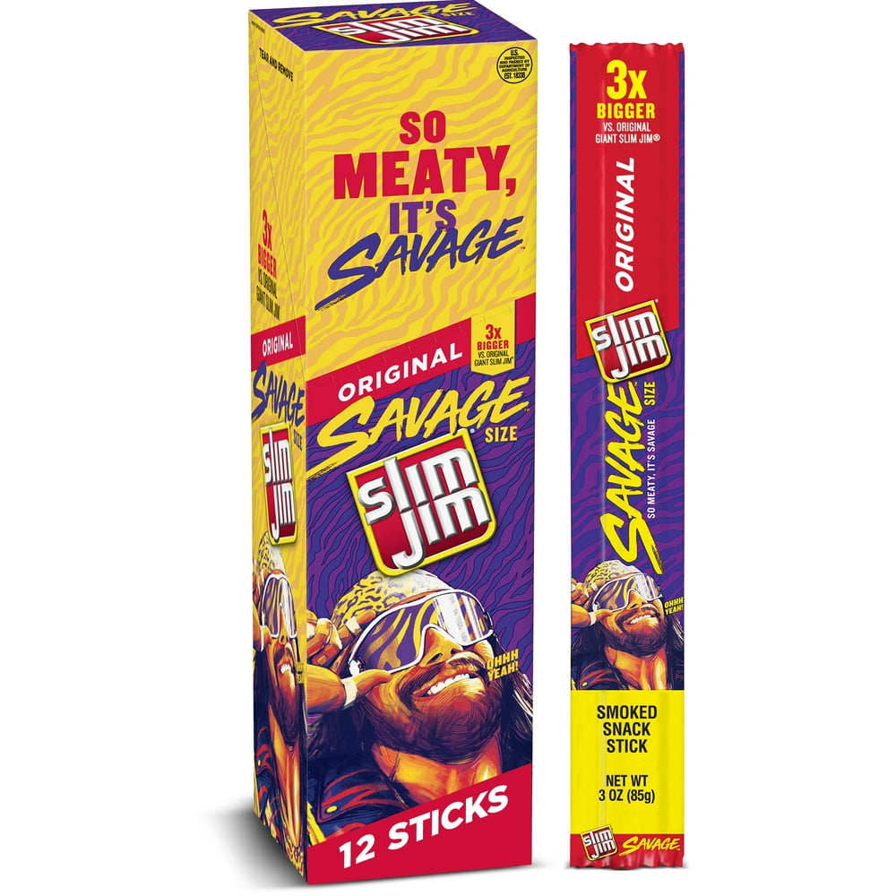 Slim Jim Savage Original Flavor Smoked Meat Snack Stick, 3 oz. 12Count