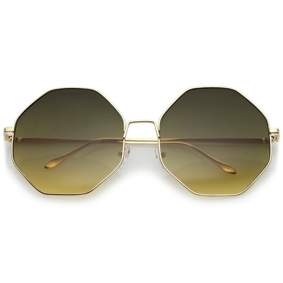 sunglassLA Female Oversize Metal Frame Slim Temple Gradient Lens Hexagon Sunglasses 63mm (Gold / Smoke Gradient) - 63mm