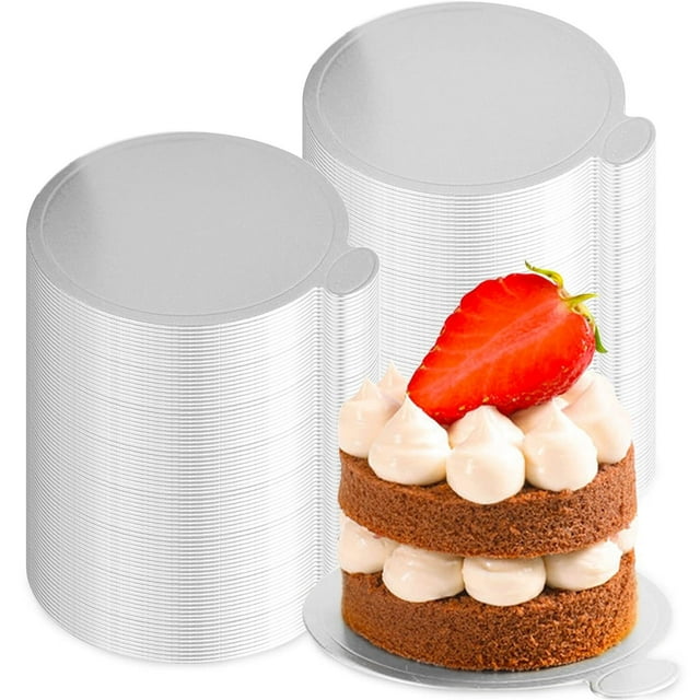 200 mini bases para tartas, expositores de pastel de mousse plateados, tablas de postre, rectangulares a prueba de grasa