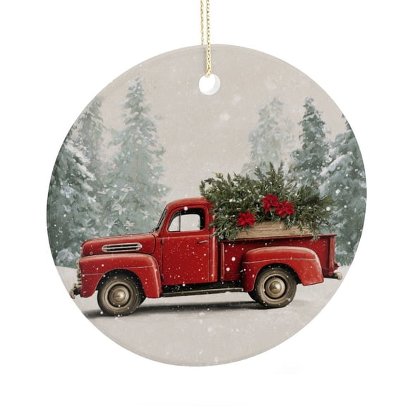 Christmas Ornament Vintage Red Truck Christmas Ornament Keepsake Vintage Christmas Red Truck Green Tree Christmas Tree Decorations Funny Gifts for Women/Men
