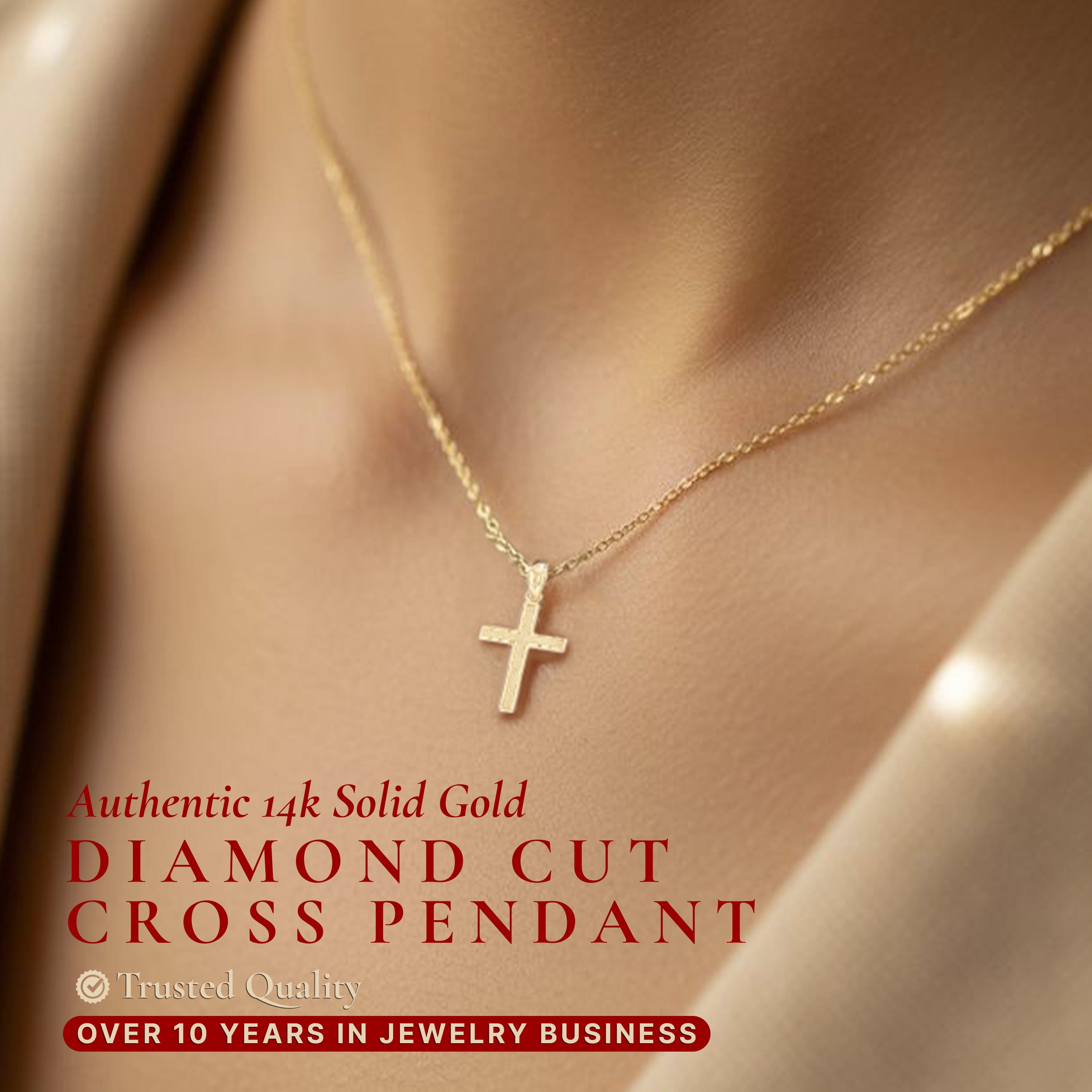 Ioka - 14K Yellow Gold Religious Cross Pendant Charm for Men and Women
