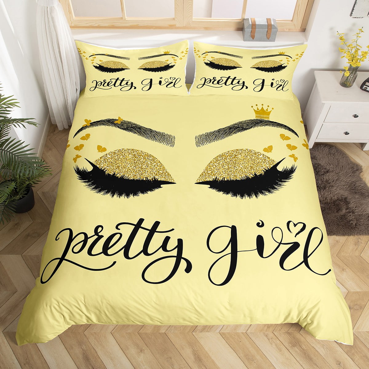 Unicorn Eyelash Duvet Cover Girls Pretty Eyelash Sequins Bedding Set