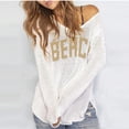thumbnail image 2 of Beach Cover Up for Women Letter Print Crochet Tops Beach Sweater | Long Sleeve, Crew Neck, Split Hem, Swim Swimsuit Coverup, Lightweight Summer Sweater, Vacation Beach outfits,L, 2 of 6