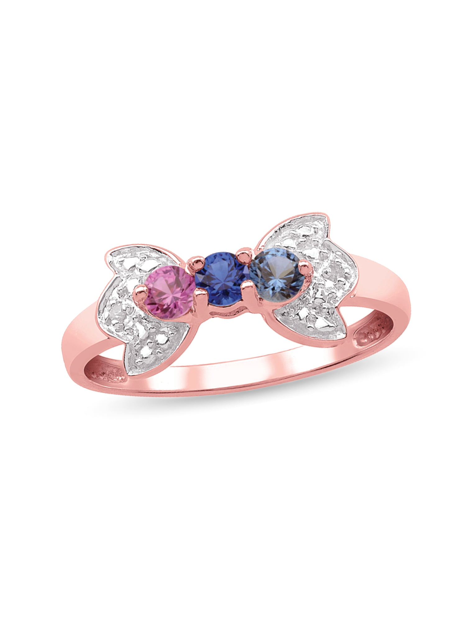 Personalized Bow Design Birthstone Ring in 14K Gold with Diamond Accents by Jewlster