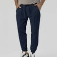 thumbnail image 2 of Men's Cotton Pants Loose Fit Casual Lightweight Elastic Waist Summer Beach Pants Navy, 2 of 5