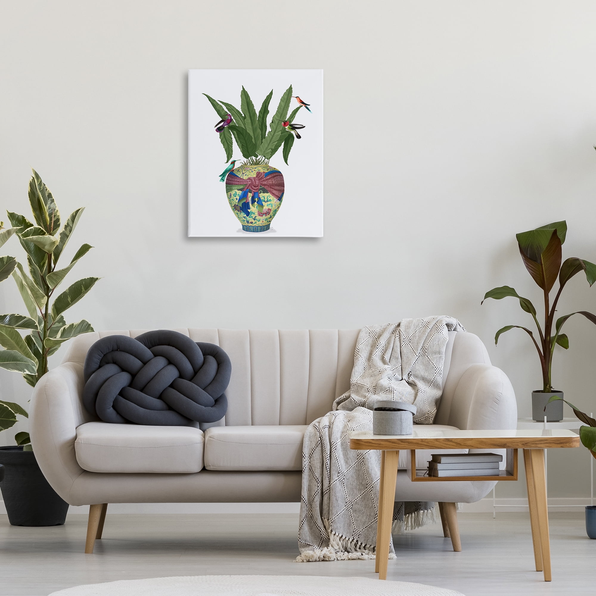 Stupell Industries Traditional Birds on Planter Botanical & Floral Painting Gallery Wrapped Canvas Art Print Wall Art, 24 x 30