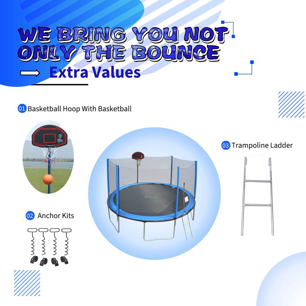 SkyBound 14ft Outdoor Trampoline with Enclosure Net for Kids and Adults - Blue
