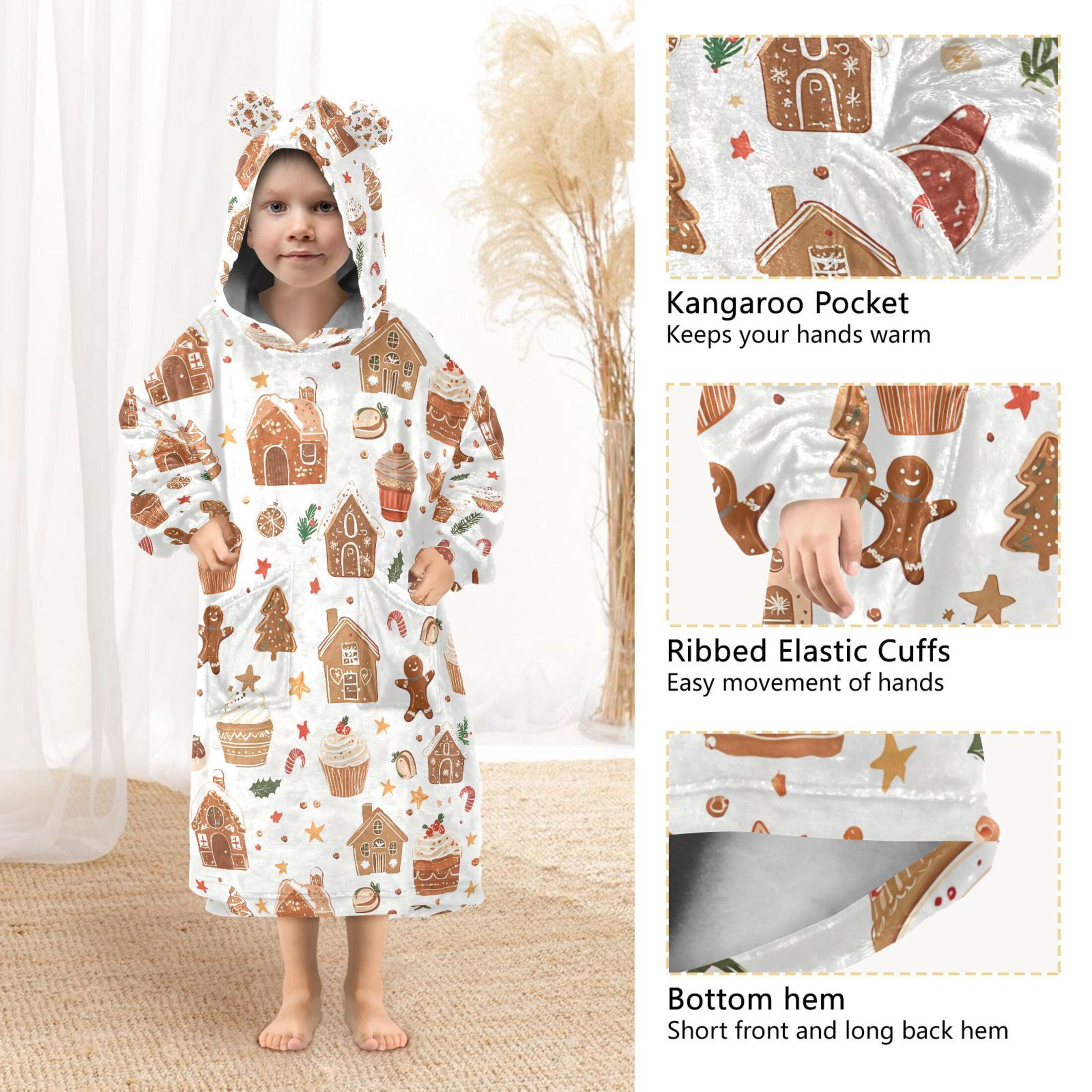 joogoo Wearable Blanket Hoodie for Gingerbread Christmas Cakes Oversized Sherpa Hooded 3-14 YR M