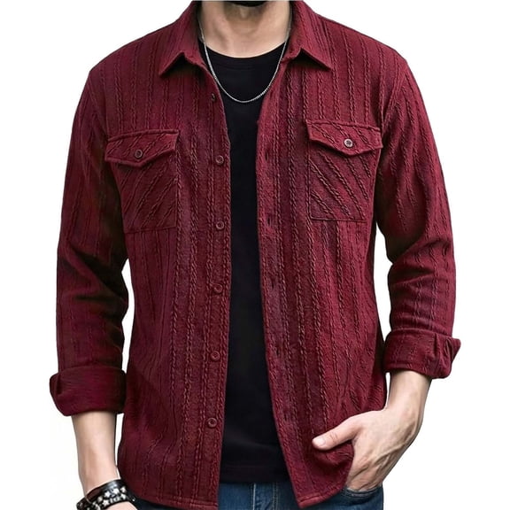Maqroz Men's Button Down Shirt Long Sleeve Casual Plus Size Shirt Jacket Fashion Lightweight Formal Shacket Outerwear Tops with Double Pockets