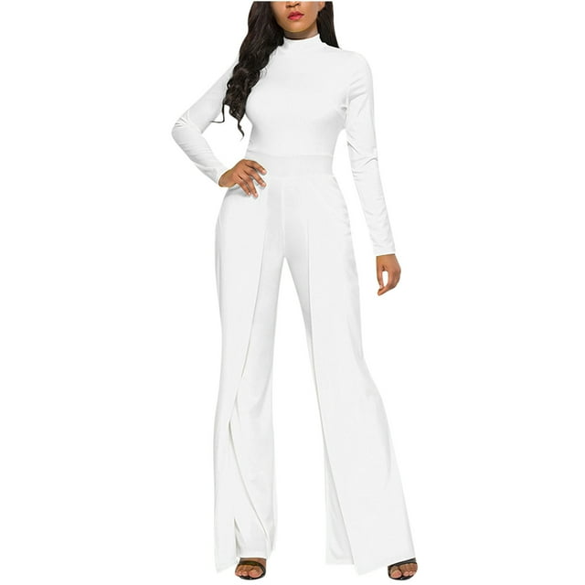 Timegard Rompers for Women 1 Piece Fashion Long Sleeve Flare Leg Jumpsuits Casual Solid Color Comfy Outfits