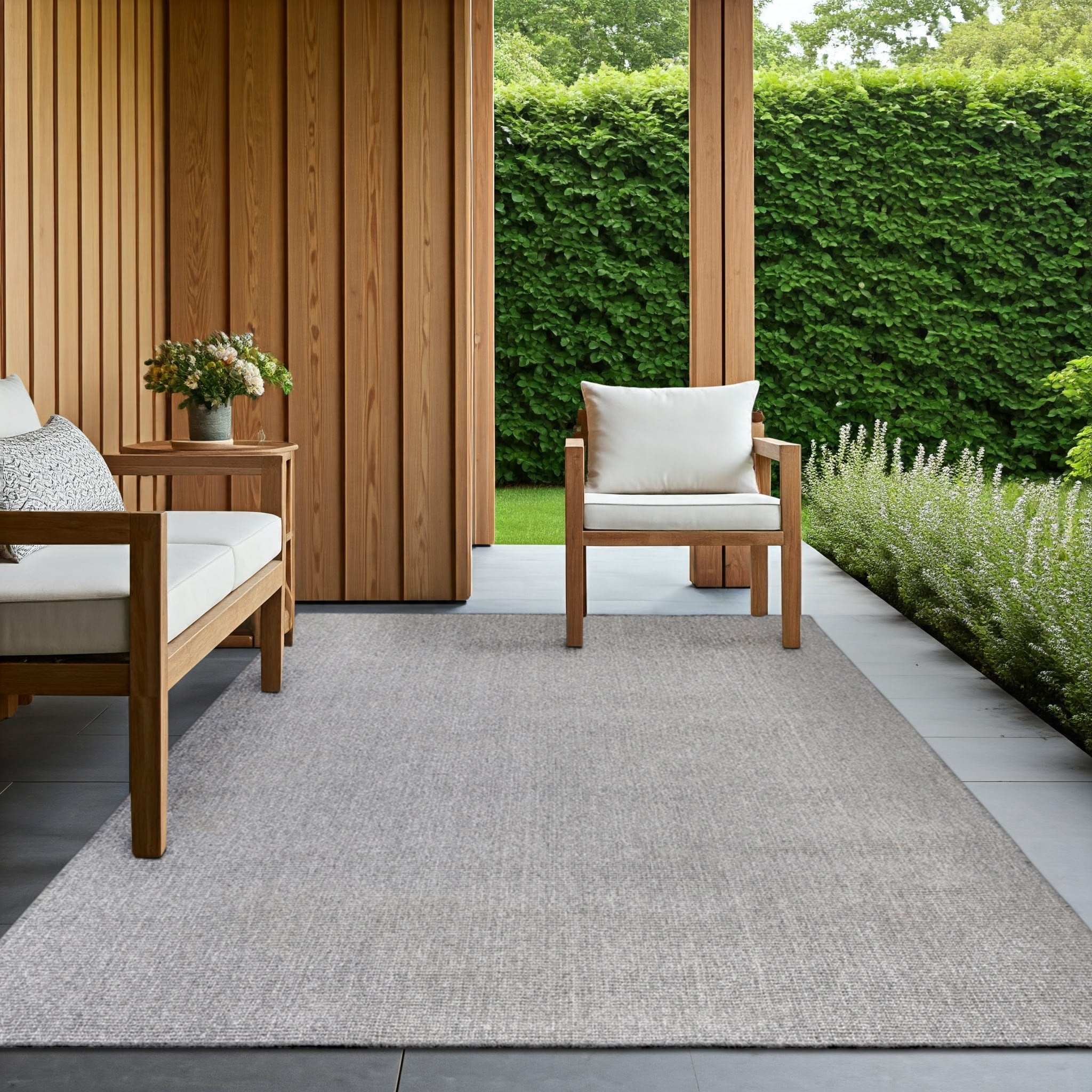 Delara Dark Grey 5' x 8' Indoor Outdoor Area Rug, Non-Shedding, Hose Washable, Easy Clean, Recycled Polyester, Sustainable, Living Room & Patio