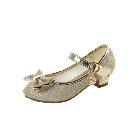 

Crocowalk Children Dress Shoes Sparkle Princess Shoe Bowknot Mary Jane Anti-Slip Glitter Kids Casual Performance Gold 10C