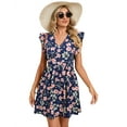 thumbnail image 2 of Yesfashion Women's Floral Plunging V Neck Tie Open Back Summer Short Dress, 2 of 9