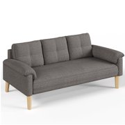 69" Modern Sofa Couch,Lofka Linen Fabric Sofa with Large Storage Pockets & Comfy Thick Backrest for Small Living room,Bedroom,Apartment and Studio,Dark Gray