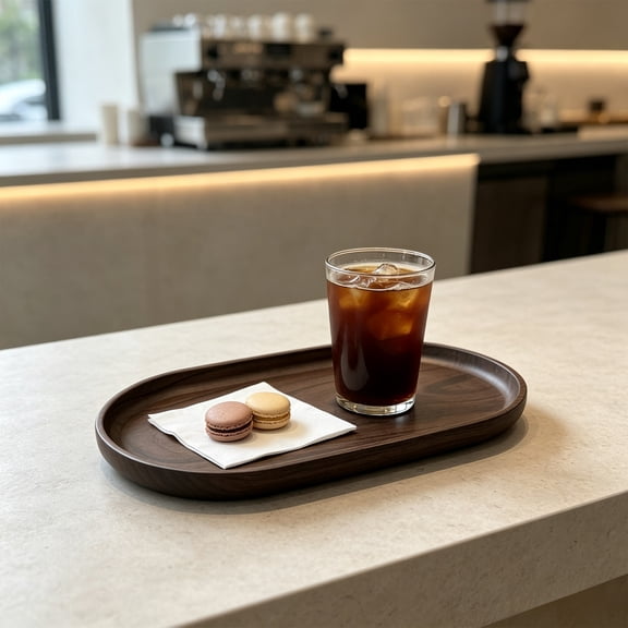 Eolstice Faux Wood Serving Tray, Walnut Grain, Reusable Plastic, For Breakfast Fruit Tea Dessert Coffee, Home Kitchen Decor, Lightweight Serving Platter