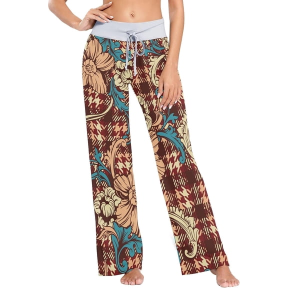 GZHJMY Women's Pajama Pants Baroque Ornament Print Comfy Stretch Sleepwear Essentials womens Lightweight Lounge Terry Pajama Pant, Large