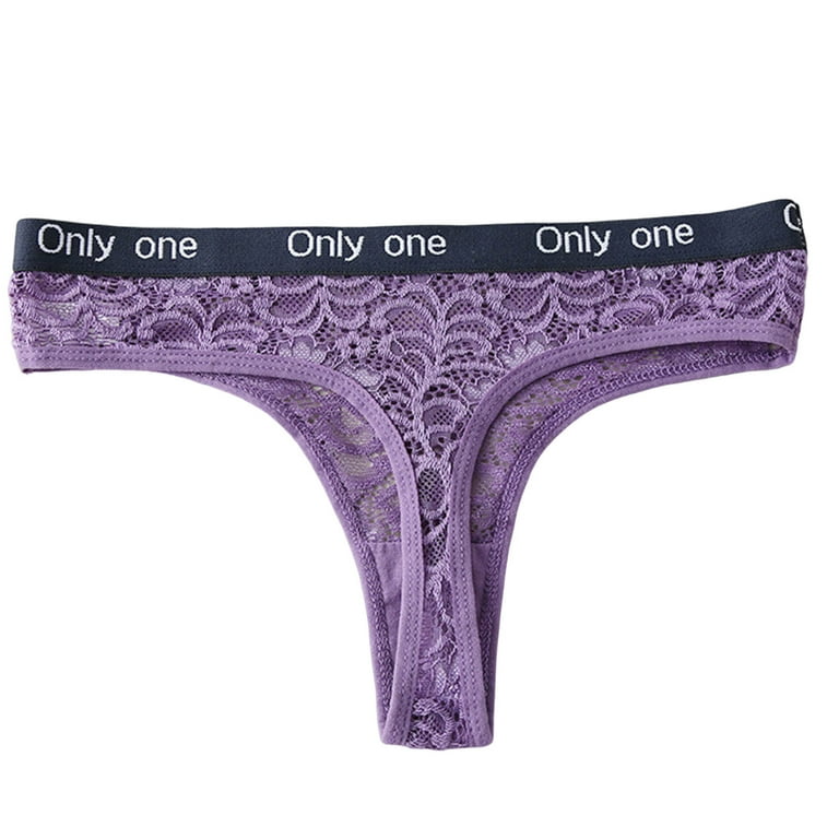 Kripyery Ladies G-string Lace Letter Solid Color Hollow Out Thong Briefs  Panties Women Sexy Underwear for Daily Wear