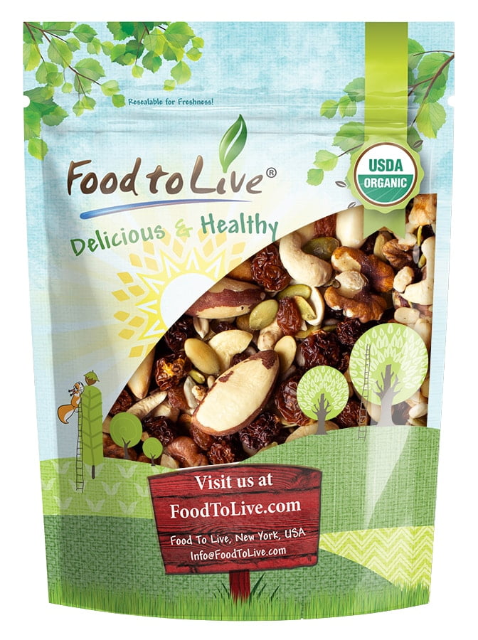 Organic Vitality Snack Mix, 8 Ounces Raw and Non-GMO Trail Mix Contains Golden Berries, Raisins, Brazil Nuts, Cashews, Walnuts, Pumpkin Seeds, Sunflower Seeds. Vegan, Kosher, No Sugar, Bulk