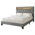 thumbnail image 2 of Castle Place LED Light Nailhead Trim Linen Upholstered Bookcase Bed, Light Grey, Full, 2 of 7