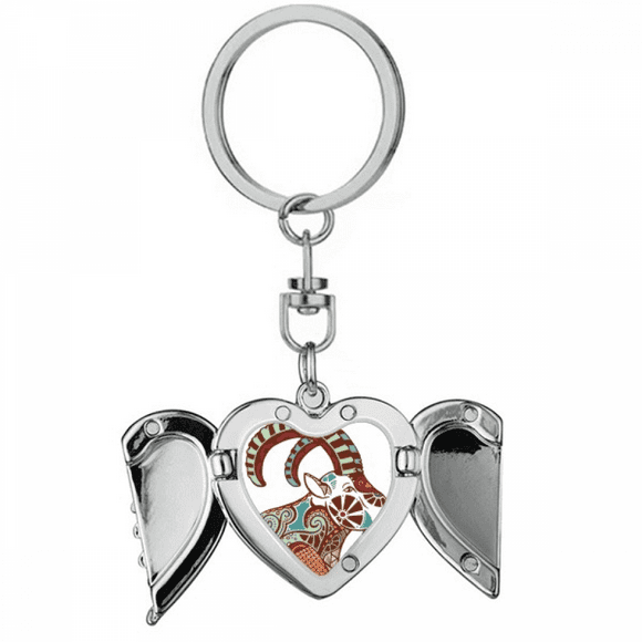 Capricorn Constellation Zodiac Symbol Heart Angel Wing Key Chain Holder