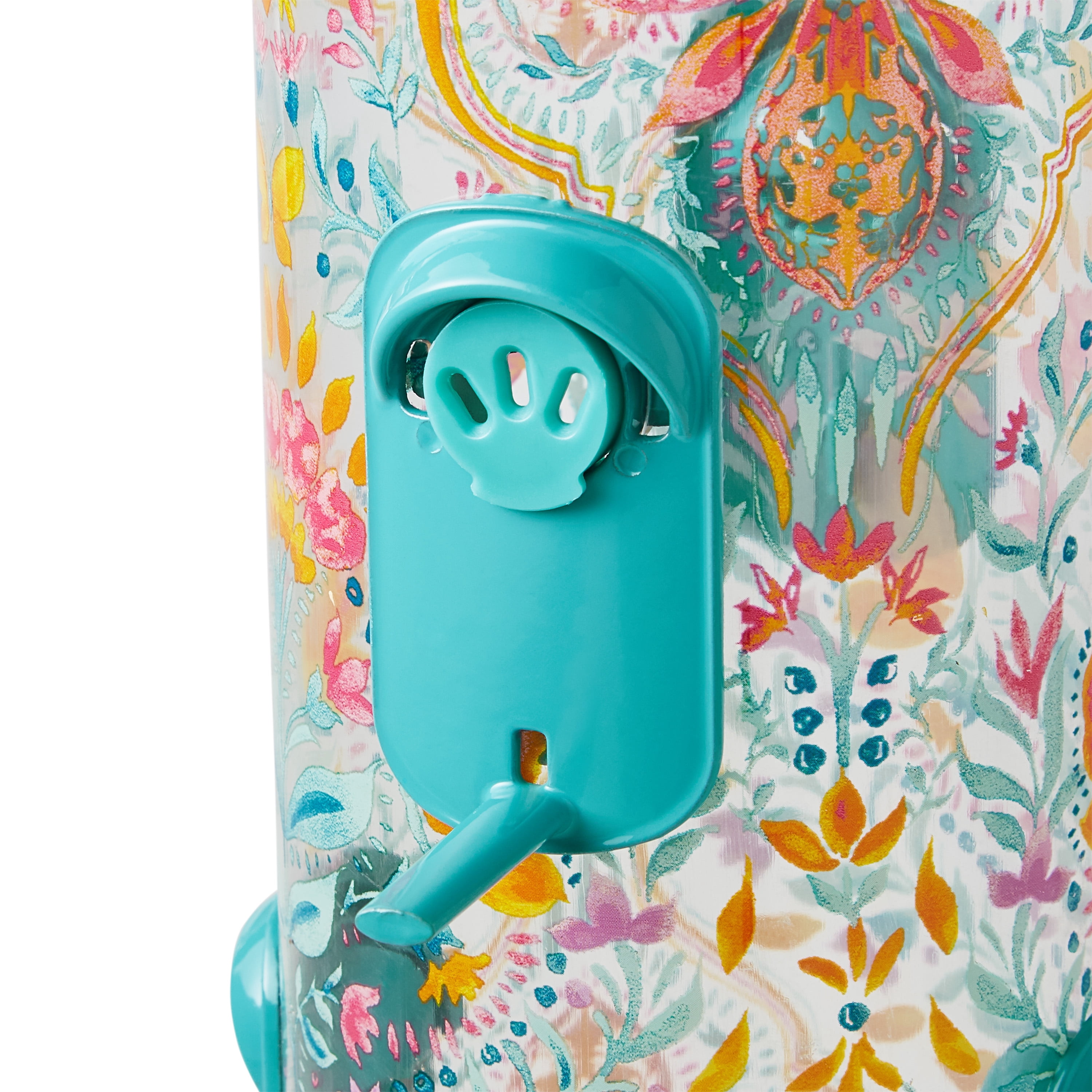 The Pioneer Woman Folk Geo Plastic Deluxe Easy Clean Tube Bird Feeder 2.8QT, Floral Teal