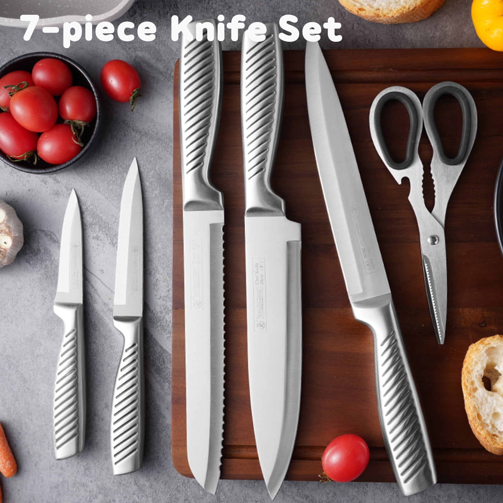 Kitchen Knife Set, 7-Piece Compact Knife Block Set with Universal Knife Block, Sharp Stainless Steel Chef Knife Set for Home Apartment Restaurant, Kitchen Knives Set Gifts for Men Women