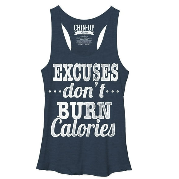 Women's CHIN UP Burn Calories  Racerback Tank Top Navy Heather X Large