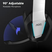 AOC Gaming Headset with Noise Cancelling Mic, Wired Gaming Headphone for PC, PS5, Xbox Series, Xbox Headset, Switch, MAC, High-Quality Sound, Led Light, Foldable, Portable, White