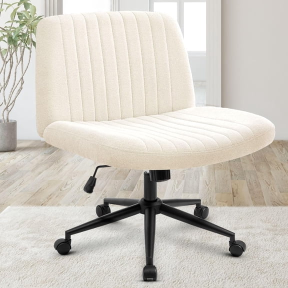 Factory Criss Cross Chair No Wheel Wide Cross Legged Office Desk Vanity Chair Comfy Fabric Armless Adjustable Swivel for Home Computer Task