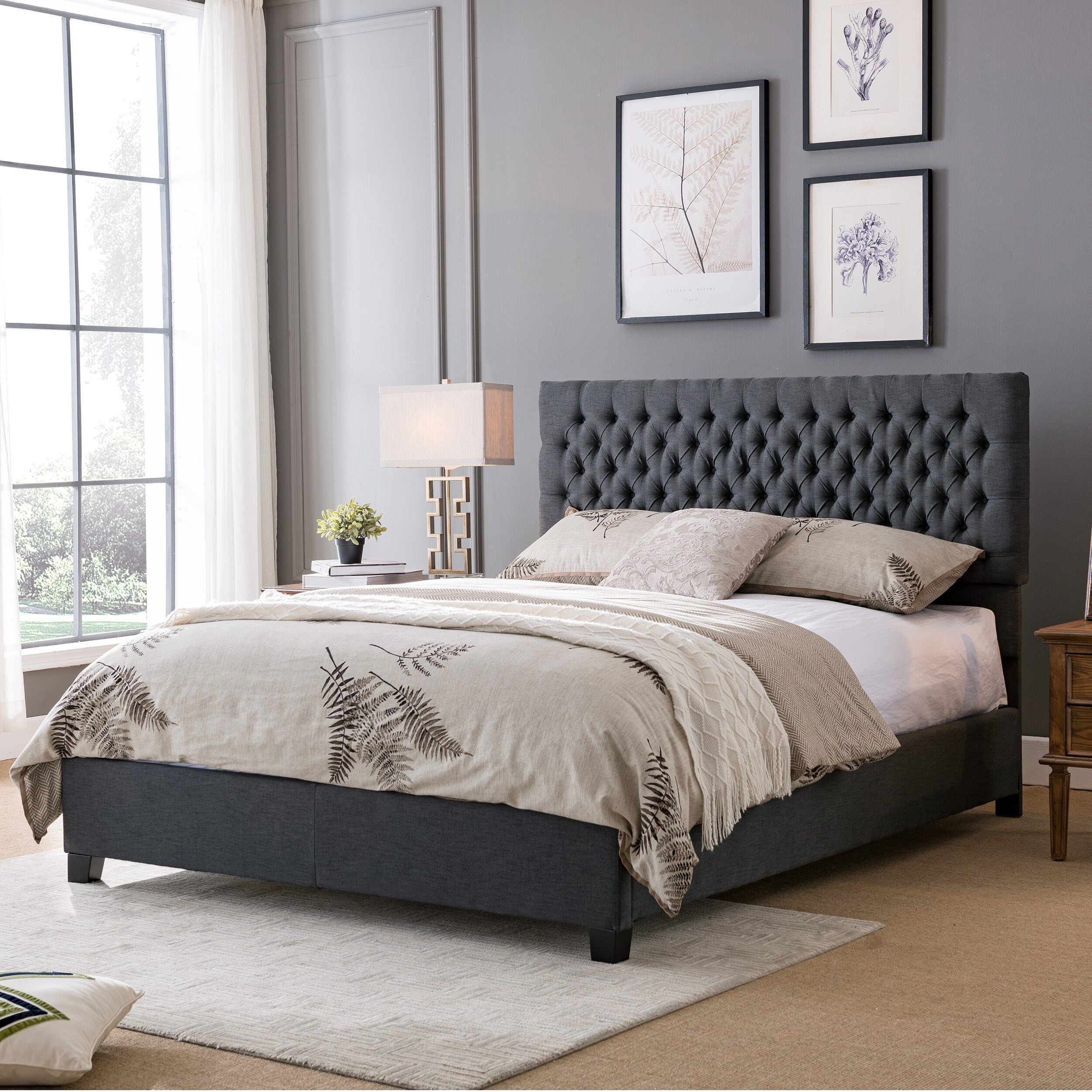 Christopher Knight Home Kaelyn Upholstered Tufted Fabric Queen Bed Set