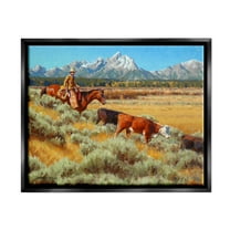 Western Ranch Horse Cattle Animals & Insects Painting Jet Black Framed Art Print Wall Art