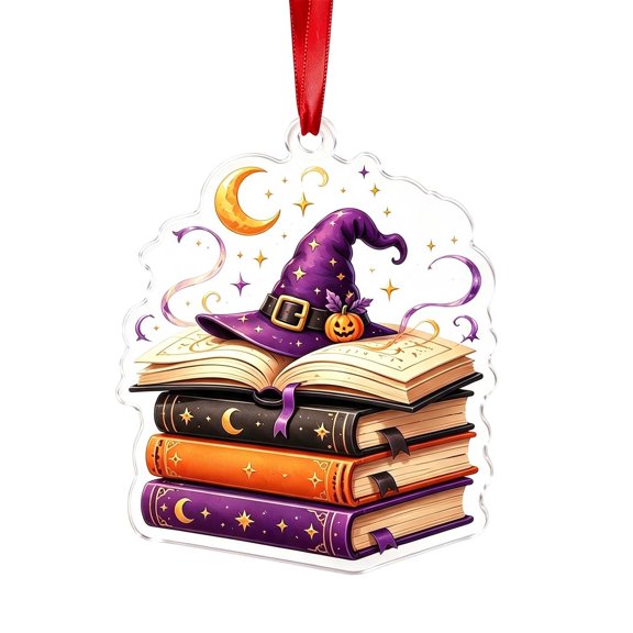 Miwamany Halloween Hanging Ornament Cute Reading Book Spooky Tree Decor Holiday Party Home Decoration Gift for Halloween Lovers Indoor Outdoor