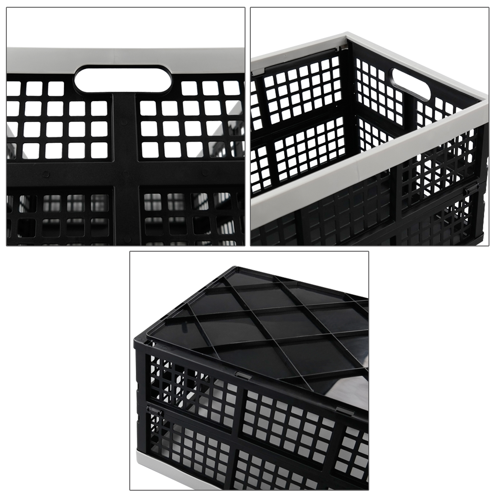 Uumitty 3-Pack 40 L Large Folding Basket, Plastic Collapsible Storage Crate, Black