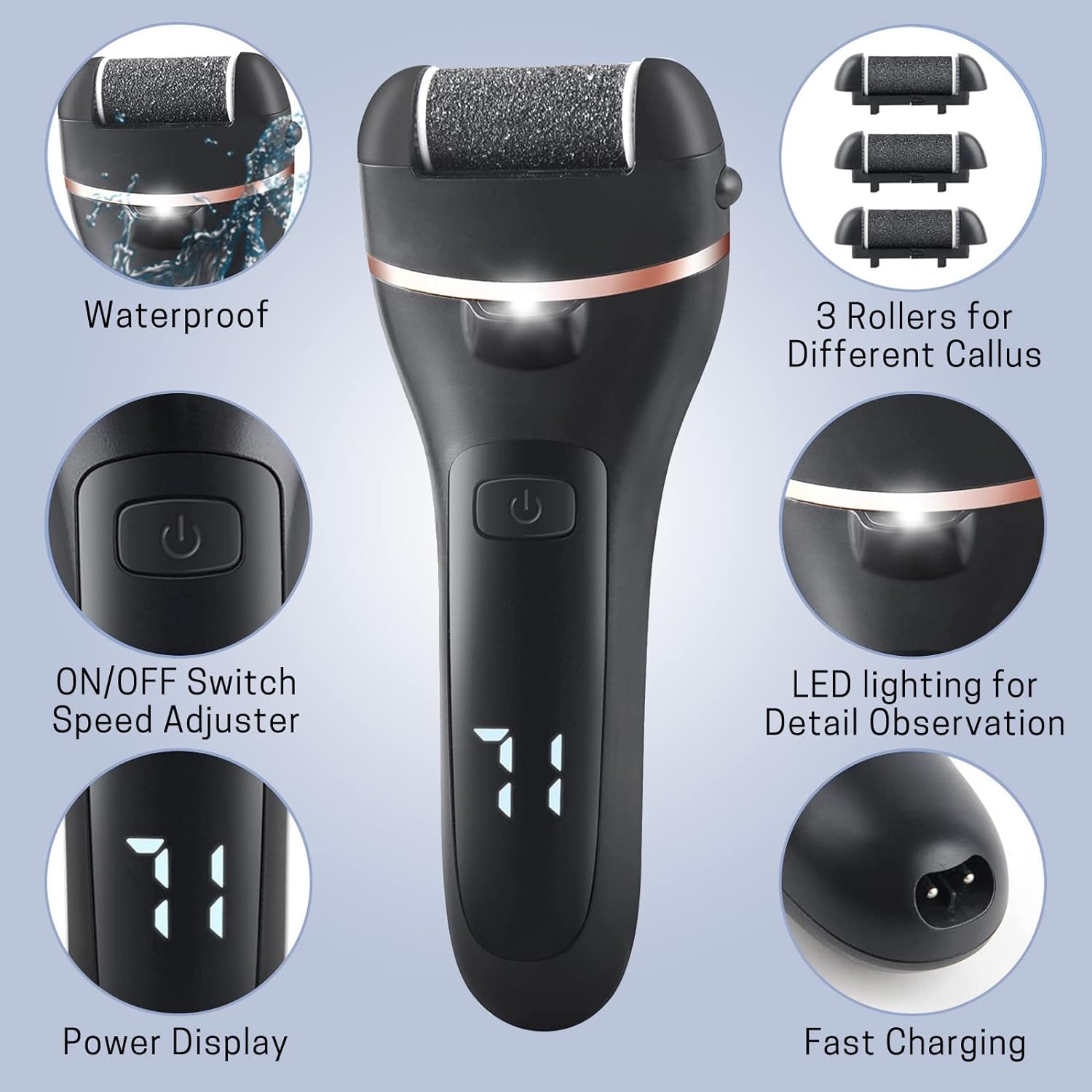 Electric Foot Callus Remover 14 in 1 Rechargeable Foot File Pedicure Kit Foot Care Tool with 3 Rollers LED Battery Display, Foot Cleaner Set for Cracked Heel Calluses