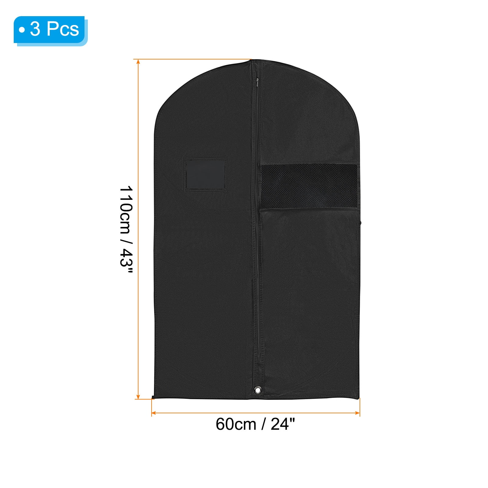 Uxcell 43" Garment Bag, 3 Pack Breathable Suit Bag for Storage Hanging Clothes, Black