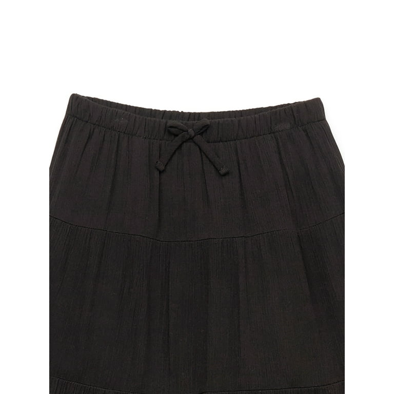 【iiort】Maxi Skirt Black Long Skirt Black Solid Maxi Waist Foldover Full Length Light