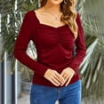 thumbnail image 3 of Ruched Blouse Long Sleeved Pure Color Slim Fit Fashionable Elegant Women Ruched Top Red XXL, 3 of 6
