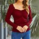 thumbnail image 3 of Blusa Fruncida Manga Larga Color Puro Slim Fit Moda Elegante Mujer Fruncida Top Rojo 3XL, 3 of 6
