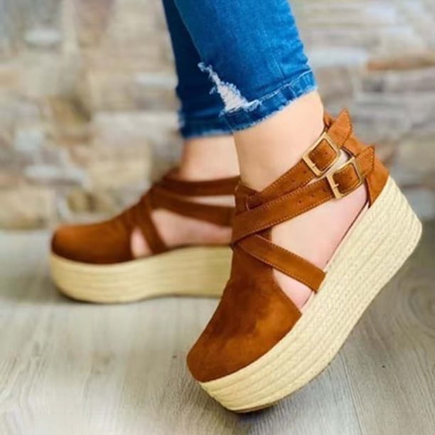 Zapatos de mujer de verano Punta redonda Lado vacío Baotou Cuñas Sandalias de mujer Wmkox8yii shjk5081