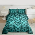 thumbnail image 2 of Manfei Victorian Damask Queen Comforter Set, Black Cyan Bohemian Bedding Sets, Halloween Sugar Skull Bedding Comforter Set, Luxury Bedroom Decor, 3-Piece Reversible, 2 of 8