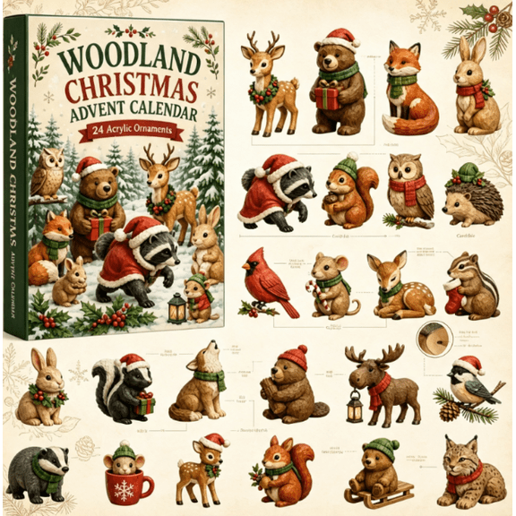 2026 Woodland Merry Land Advent Calendar - 24-Day Festive Countdown, 2D Acrylic Charms Blind Box - Gift For Woodland Lovers, Family Members