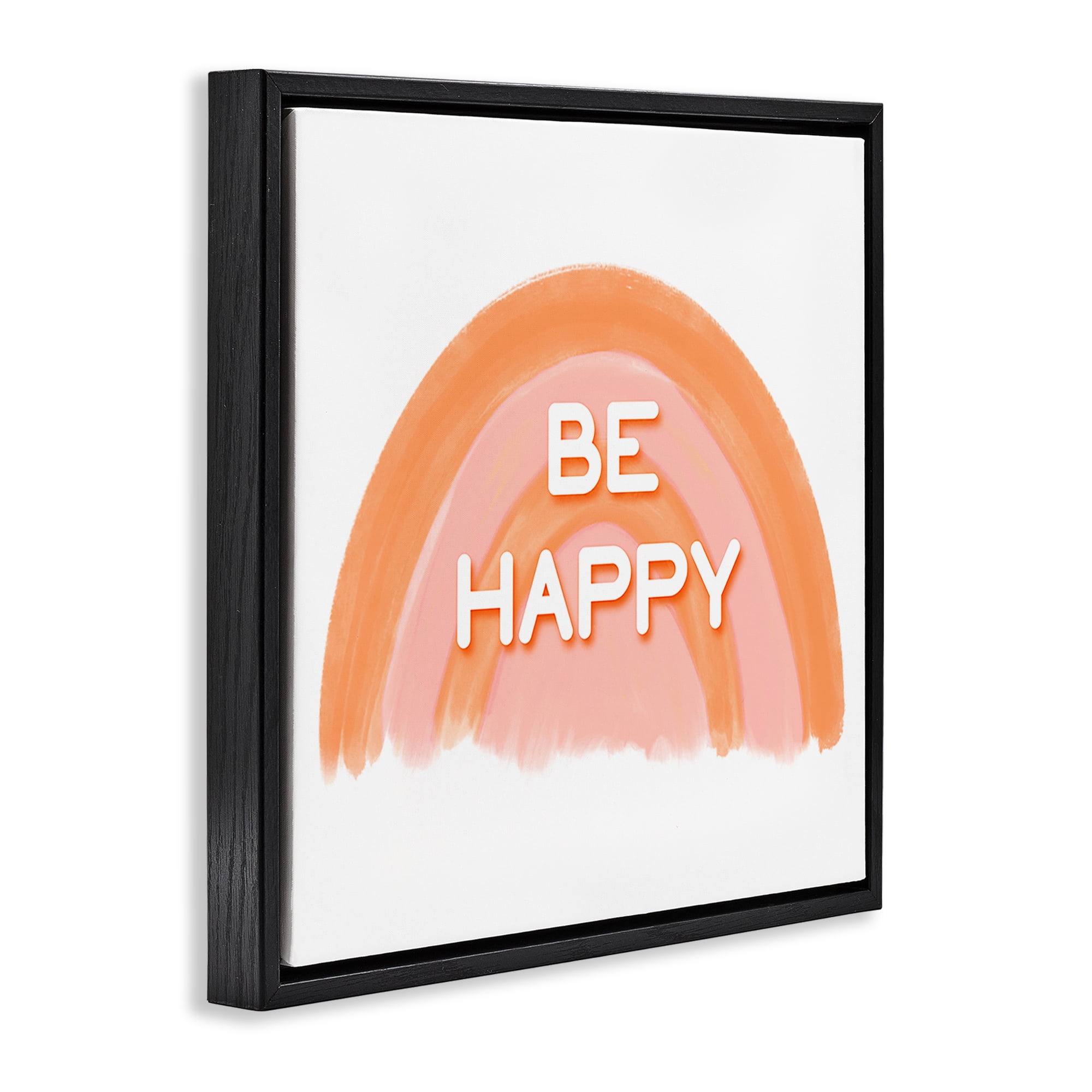 Stupell Industries Orange Be Happy Text & Numbers Painting Black Floater Framed Canvas Art Print Wall Art, 18 x 18