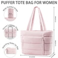thumbnail image 3 of Puffer Tote Bag for Women, Large Capacity Lightweight Quilted Shoulder Bag, Waterproof Handbag for Work, Travel, Gym, Pink, 3 of 8