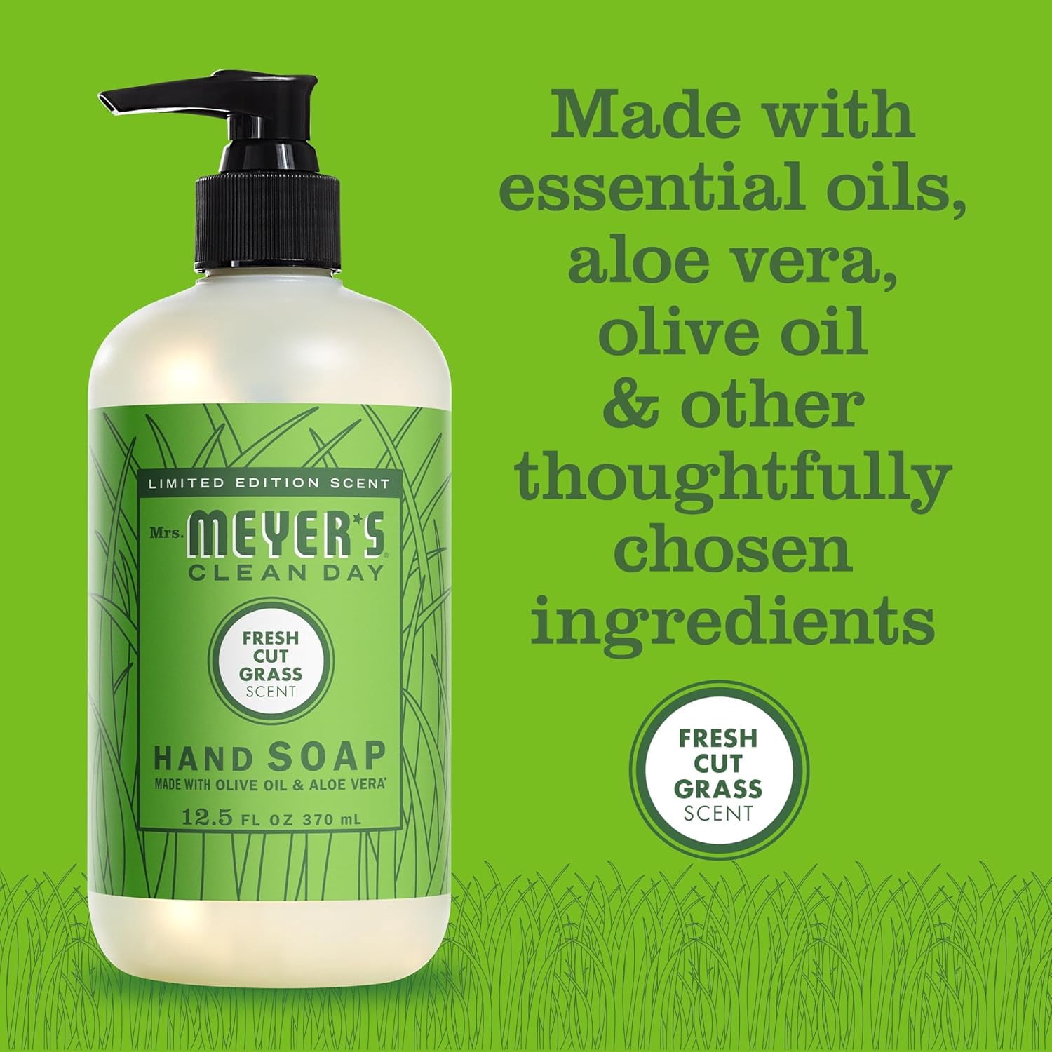 Mrs. Meyer’s Clean Day Fresh Cut Grass Variety, 2 Liquid Hand Soap 12.5 oz, 1 Liquid Dish Soap 16 oz