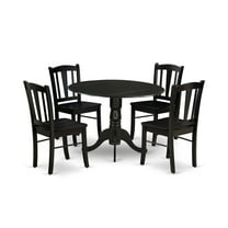 East West Furniture DLDL5-BLK-W - 5-Pc Dining Room Set - 4 dining room chairs and 1 Drops Leaf Kitchen Table - Black Finish