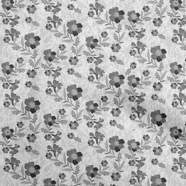 oneOone Tissu Popeline de Coton Gris à Fleurs Tissu pour Robe Tissu Imprimé au Mètre 56 Pouces de Large